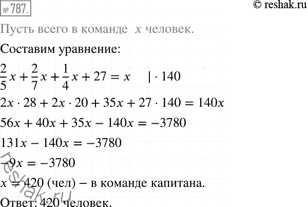 Изображение 787. (Задача из «Теоретического и практического курса чистой математики» Е. Войтяховского.) Капитан на вопрос, сколько у него в комманде людей, ответил, что 2/5 его...