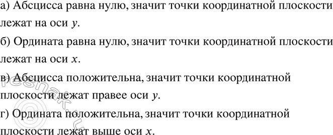 Изображение 43. Для каких точек координатной плоскости:а) абсцисса равна нулю;	б) ордината равна нулю;в) абсцисса положительна;	г) ордината...