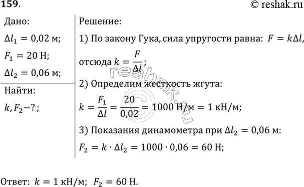 Изображение Два мальчика растягивают резиновый жгут, прикрепив к его концам динамометры. Когда жгут удлинился на 2 см, динамометры показывали силы по 20 Н каждый. Какова жесткость...