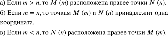 Изображение В.4. Как на координатном луче расположены точки М (m) и N (n), если:а) m > n;   б) m = n;   в) m <...