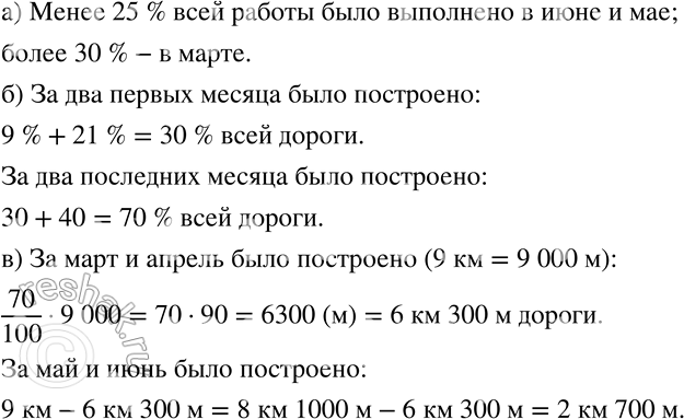 Изображение 69 Бригада дорожных строителей проложила асфальтовую дорогу длиной 9 км за четыре месяца. На диаграмме (рис. 1.6) показан объём выполненной работы по месяцам.а) В...