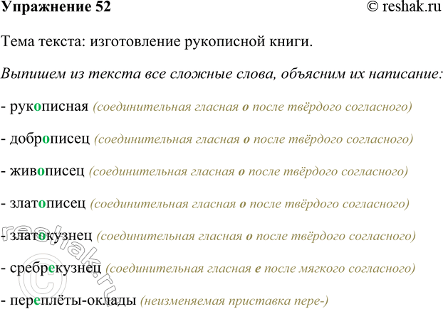 Изображение 52  Прочитайте текст, определите его тему. Выпишите из текста все сложные слова, вставляя пропущенные буквы, объясните их написание.Рукописная книгаНад изготовлением...